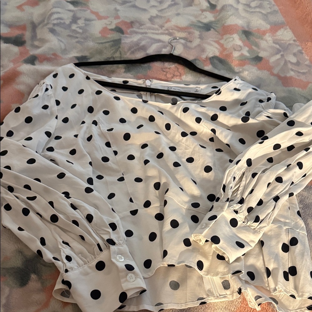New York & Company Black Polka Dot Blouse